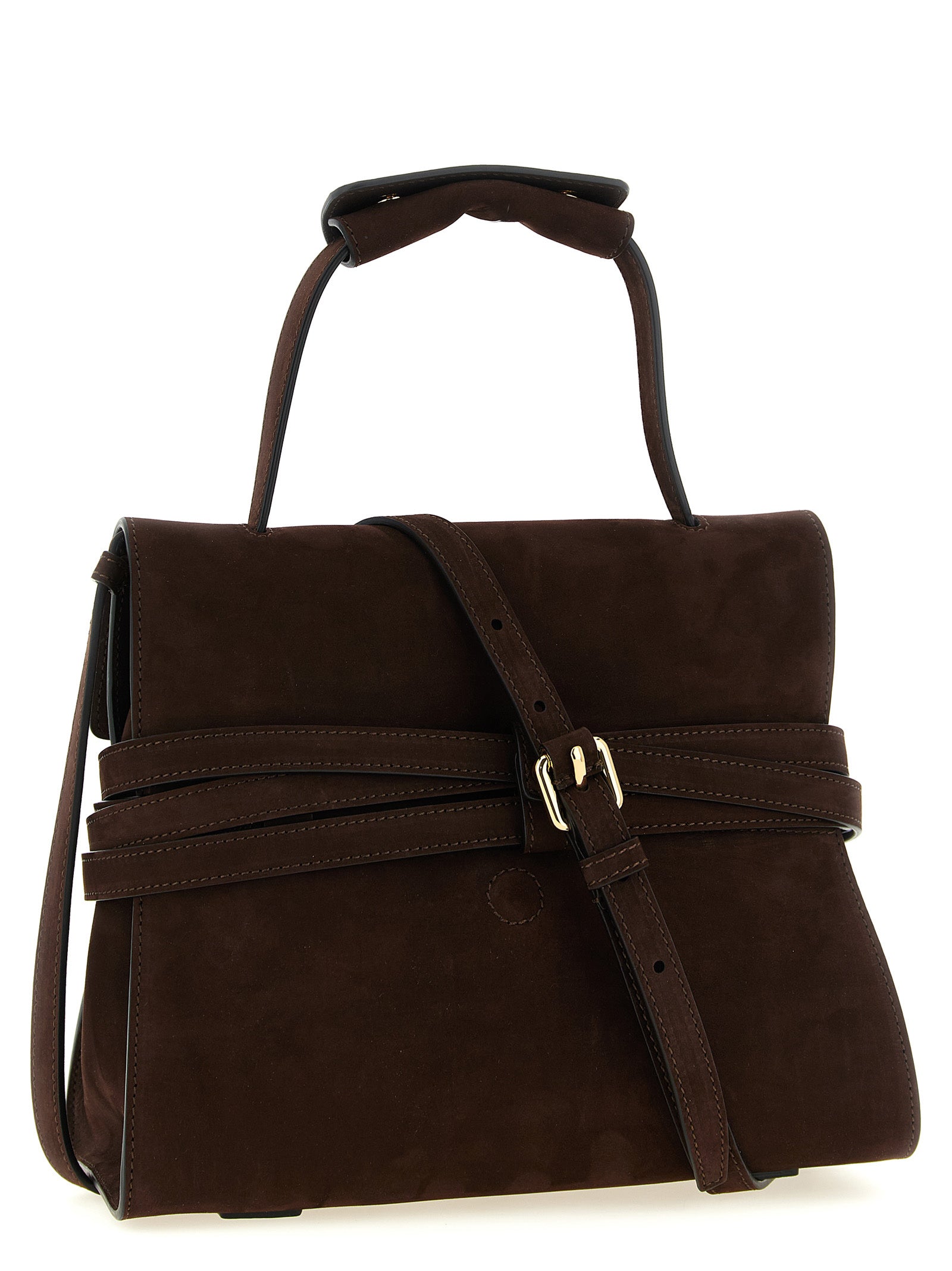 Moschino Tie Me Brown Nubuck Leather Handbag