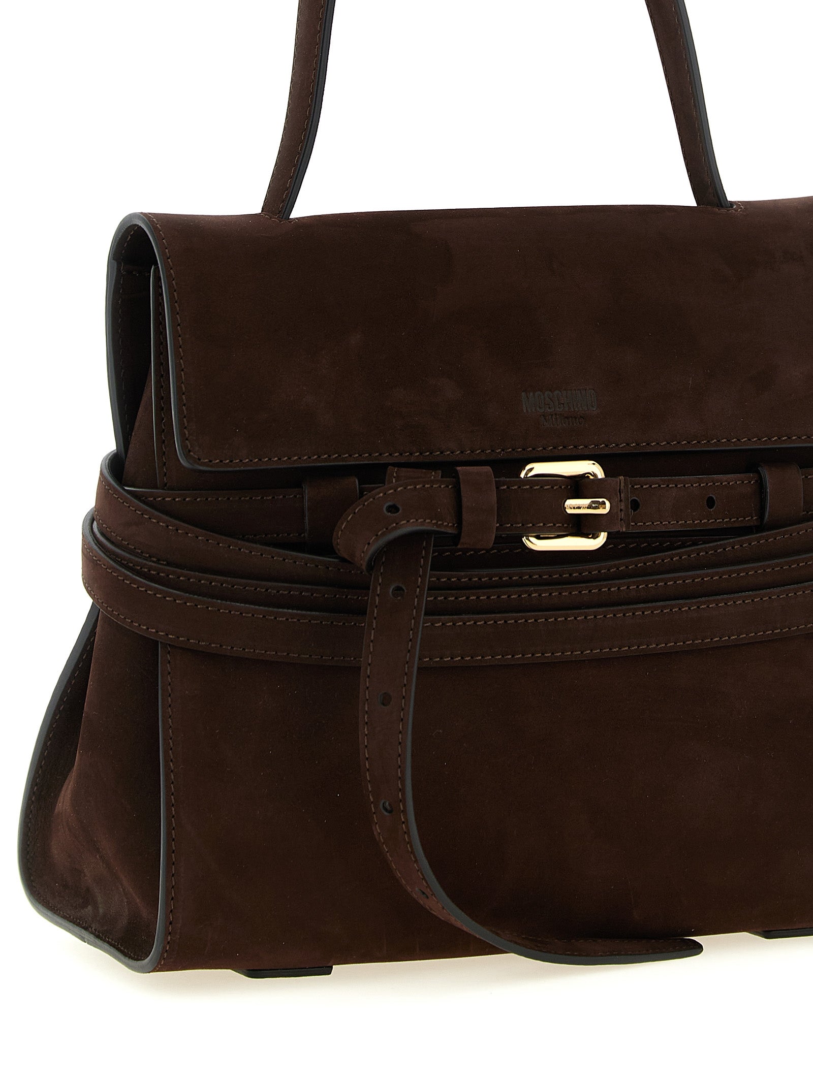 Moschino Tie Me Brown Nubuck Leather Handbag