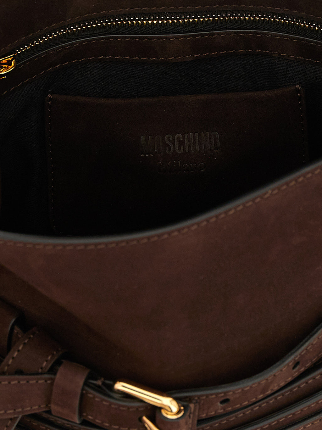 Moschino Tie Me Brown Nubuck Leather Handbag