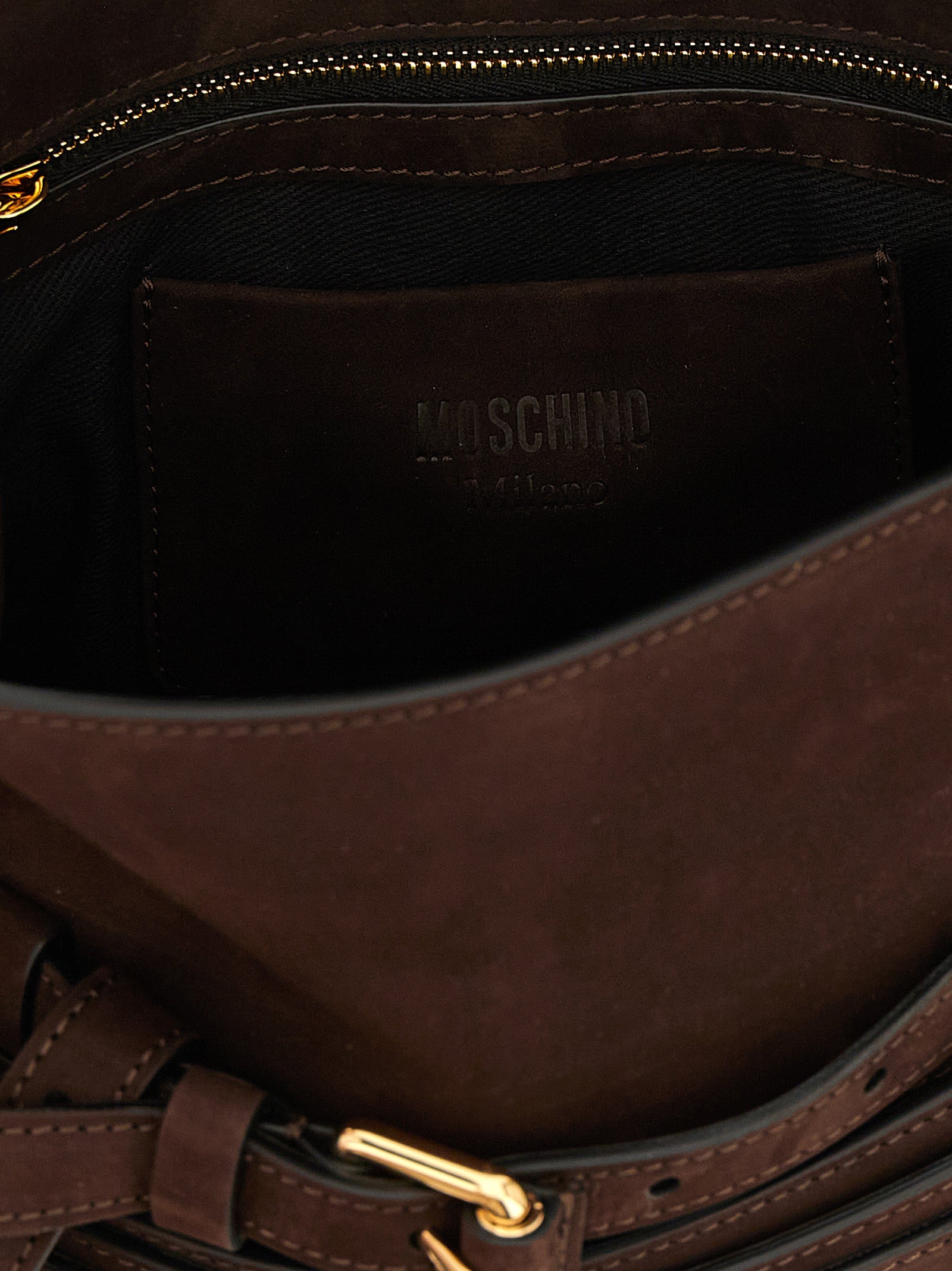 Moschino Tie Me Brown Nubuck Leather Handbag