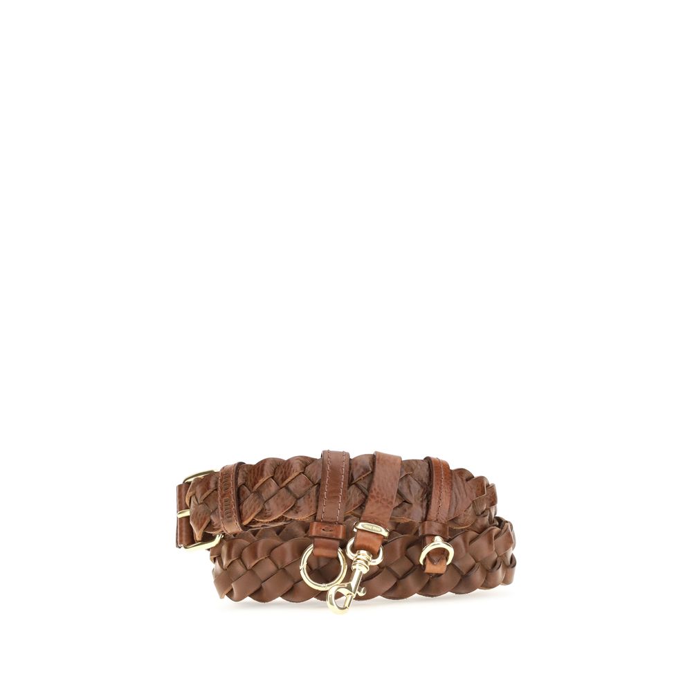 Miu Miu Brown Woven Leather Belt