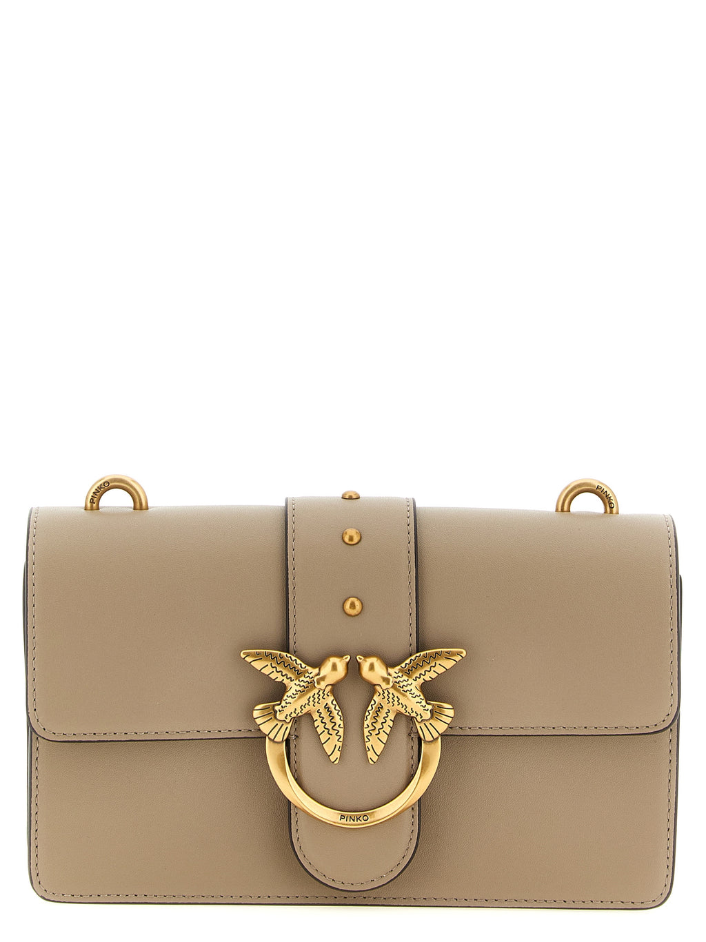 Pinko Love One Greige Leather Crossbody Bag