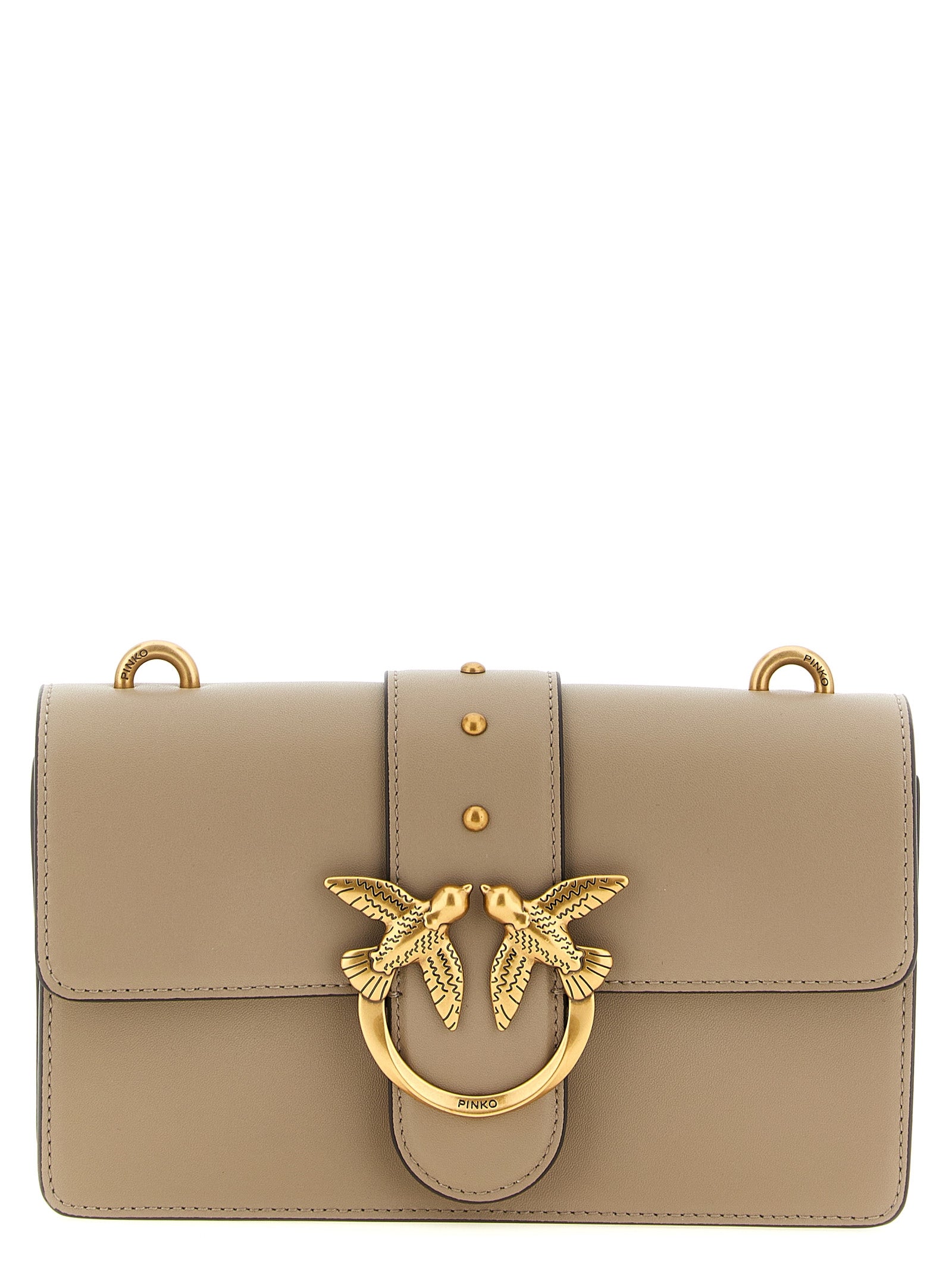Pinko Love One Greige Leather Crossbody Bag