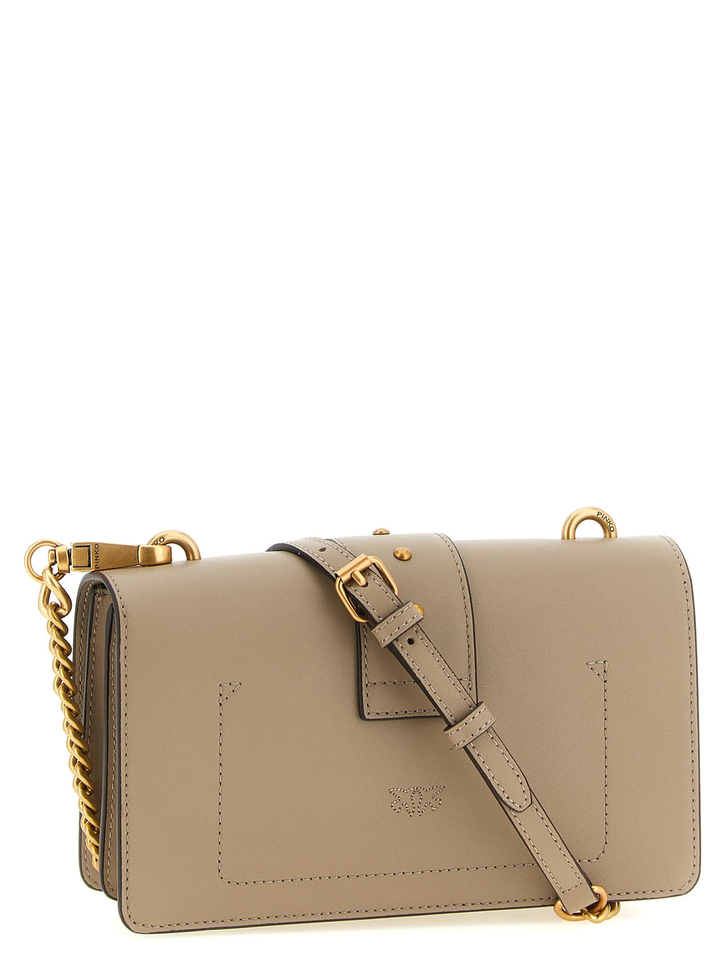 Pinko Love One Greige Leather Crossbody Bag
