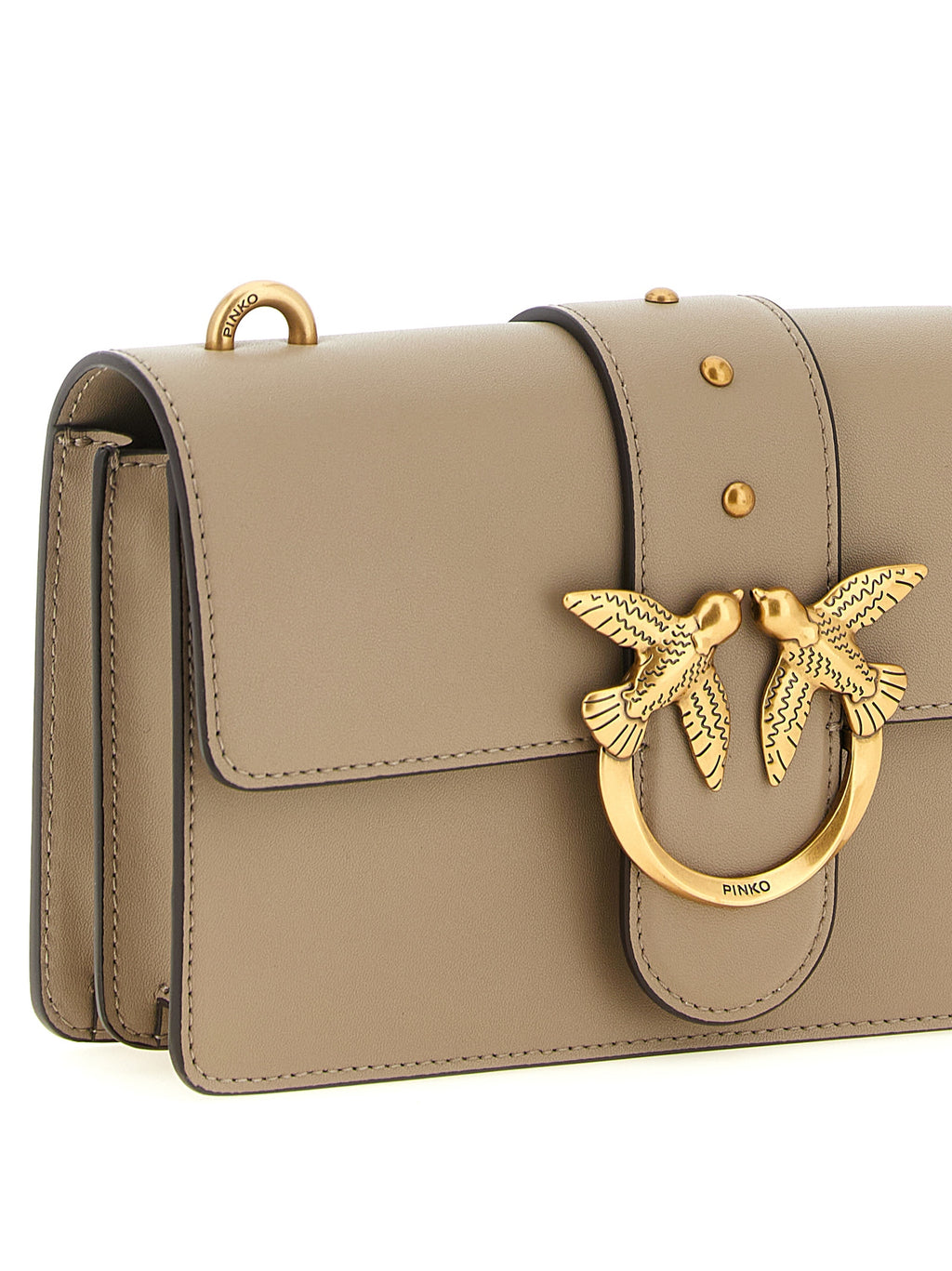 Pinko Love One Greige Leather Crossbody Bag