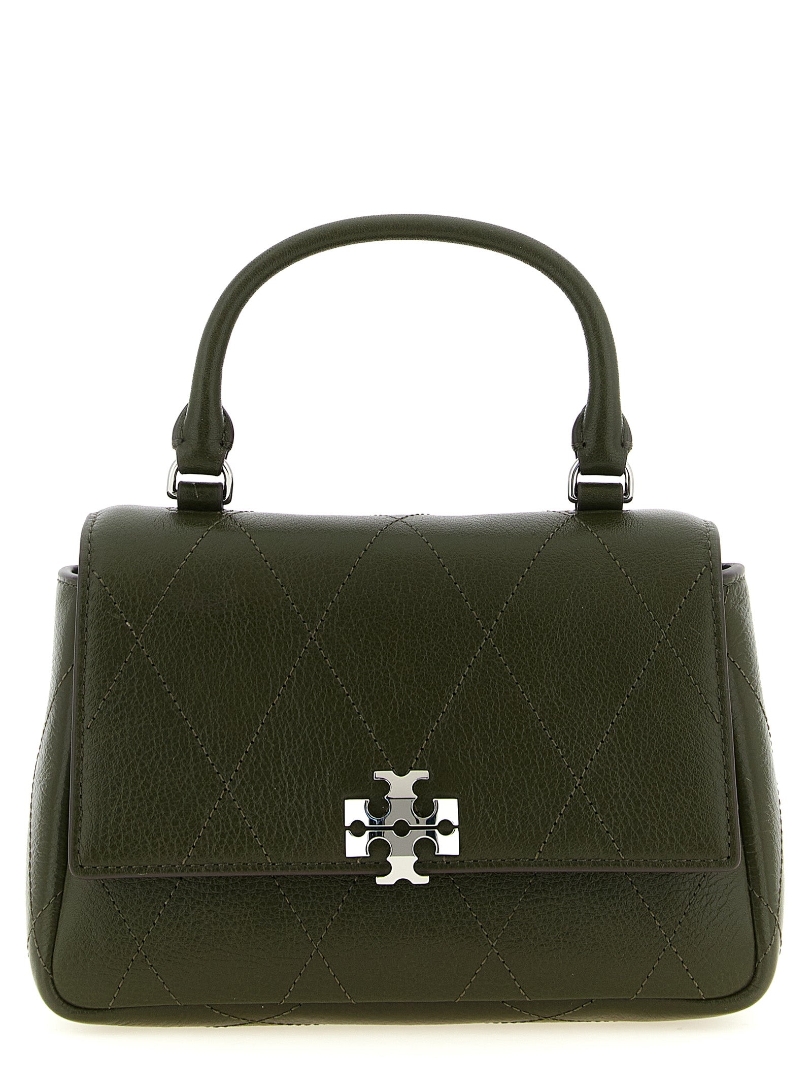 Tory Burch Mini Charlie Dark Olive Quilted Leather Crossbody Bag