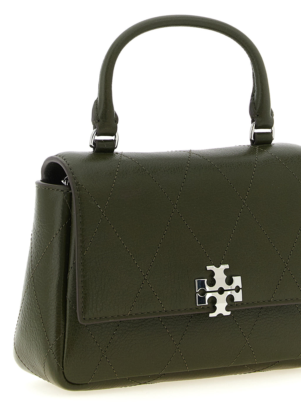 Tory Burch Mini Charlie Dark Olive Quilted Leather Crossbody Bag