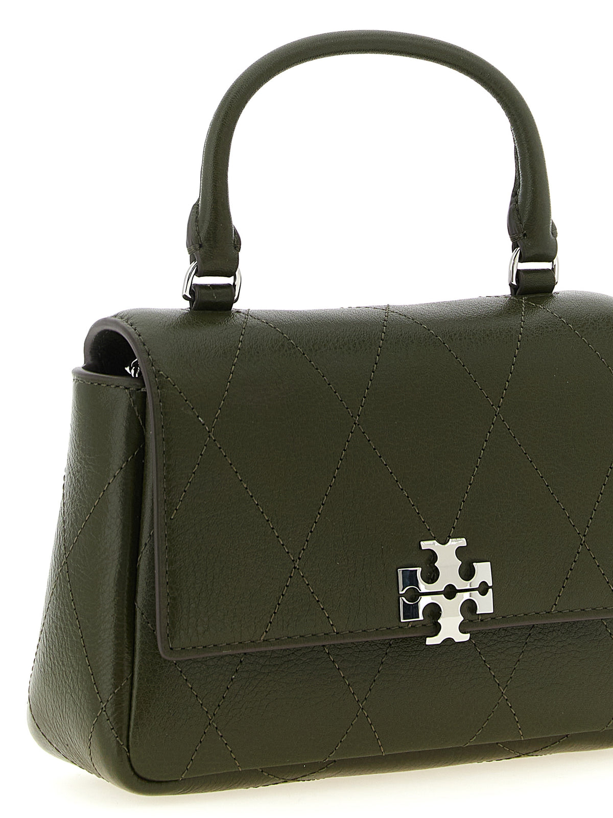 Tory Burch Mini Charlie Dark Olive Quilted Leather Crossbody Bag
