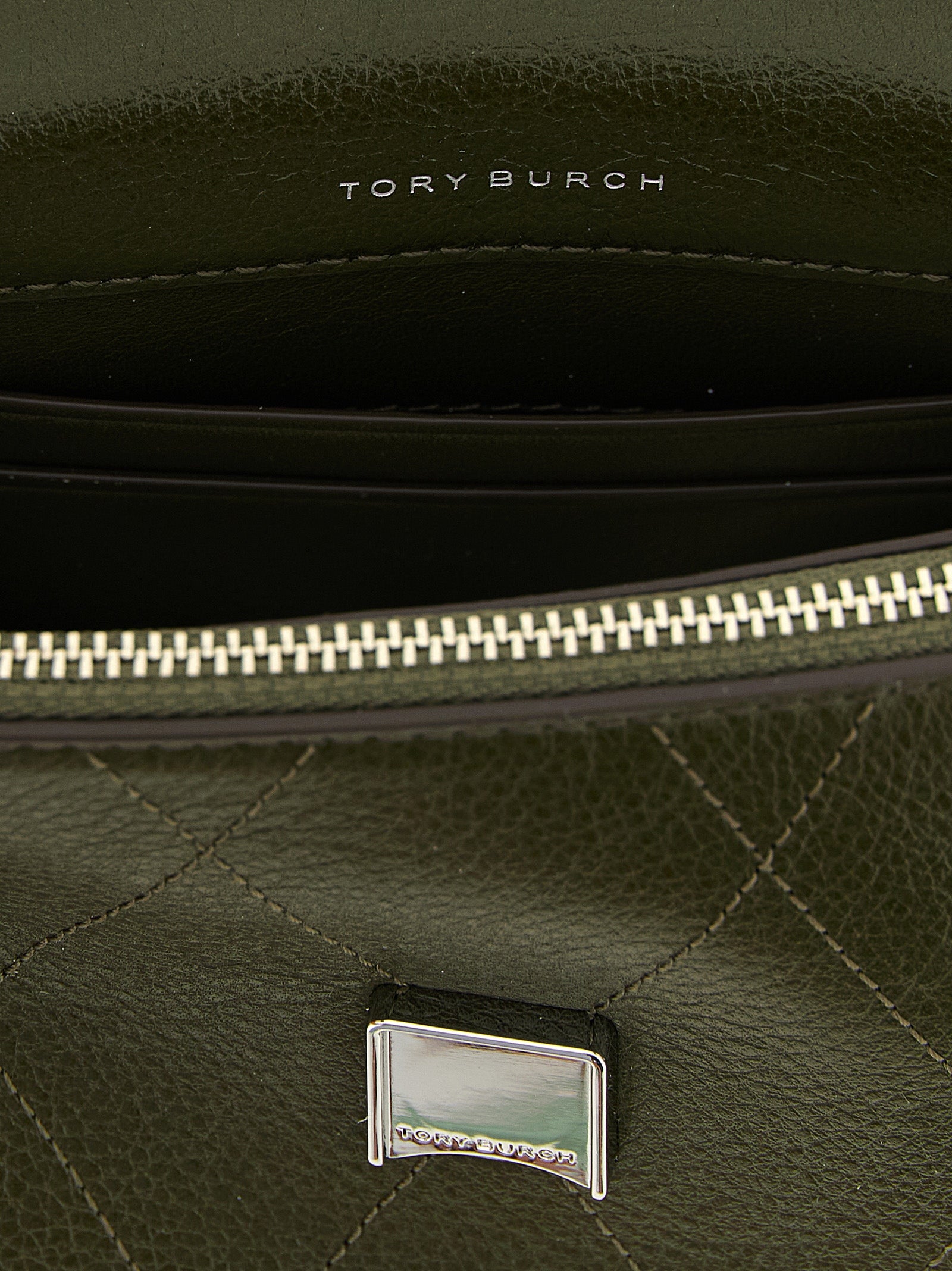 Tory Burch Mini Charlie Dark Olive Quilted Leather Crossbody Bag