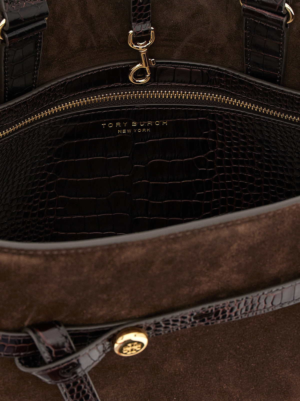 Tory Burch Romy Dark Cocoa Suede Bauletto Bag