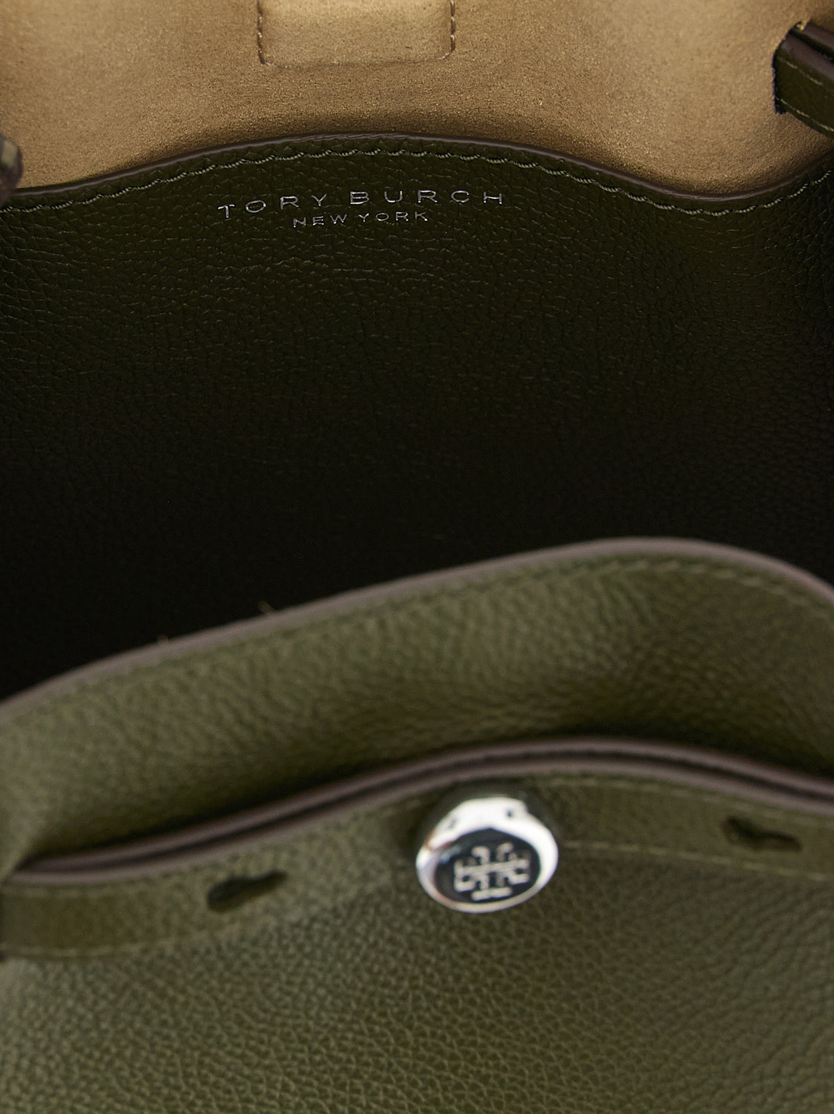 Tory Burch Romy Olive Leather Bucket Bag