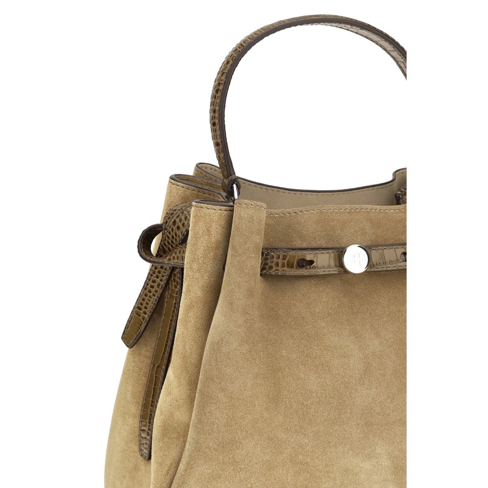 Tory Burch Romy Beige Suede Bucket Bag