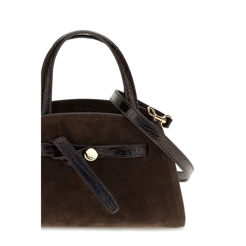 Tory Burch Small Romy Brown Suede Top Handle Bag