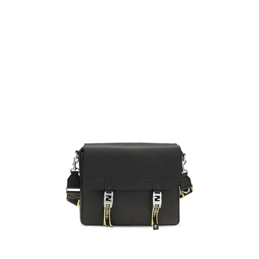 Fendi Flow Mess Medium Black Leather Crossbody Bag