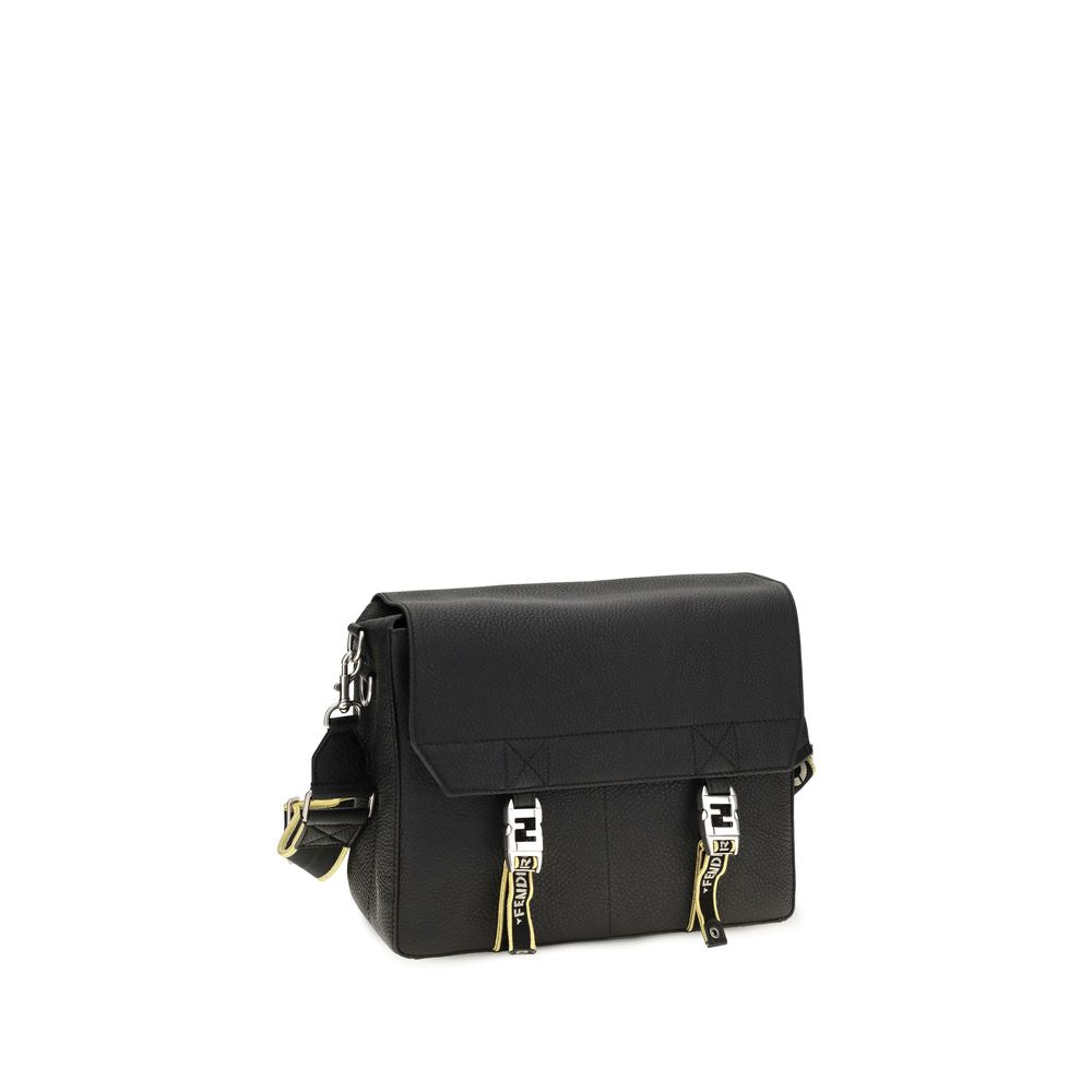 Fendi Flow Mess Medium Black Leather Crossbody Bag