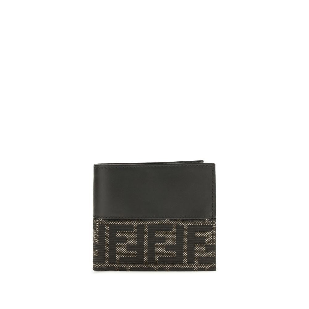 Fendi FF Jacquard Brown Leather Bifold Wallet