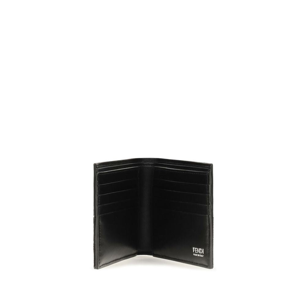 Fendi FF Jacquard Black Leather Bifold Wallet