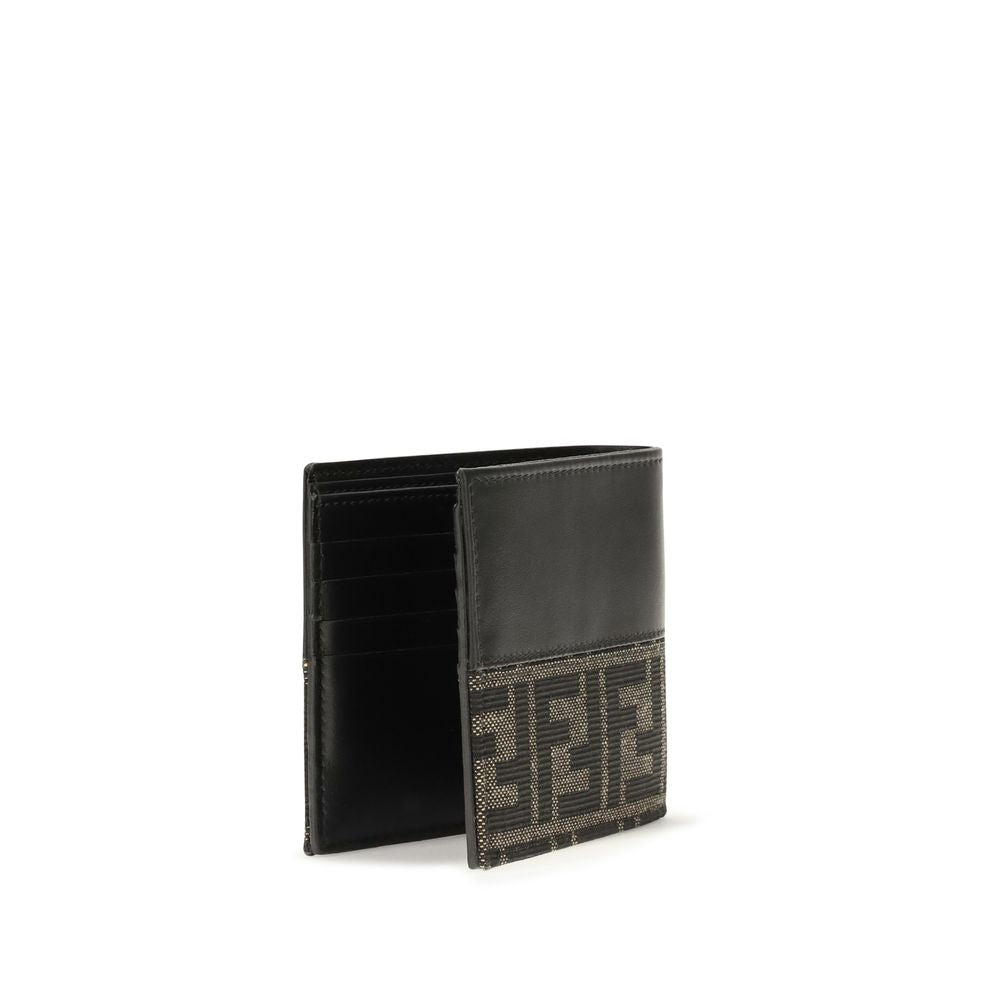 Fendi FF Jacquard Brown Leather Bifold Wallet