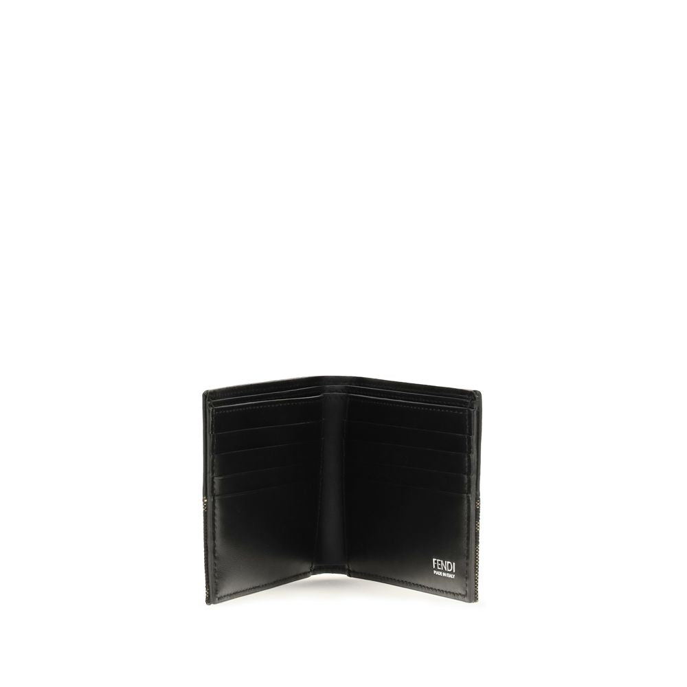 Fendi FF Jacquard Brown Leather Bifold Wallet