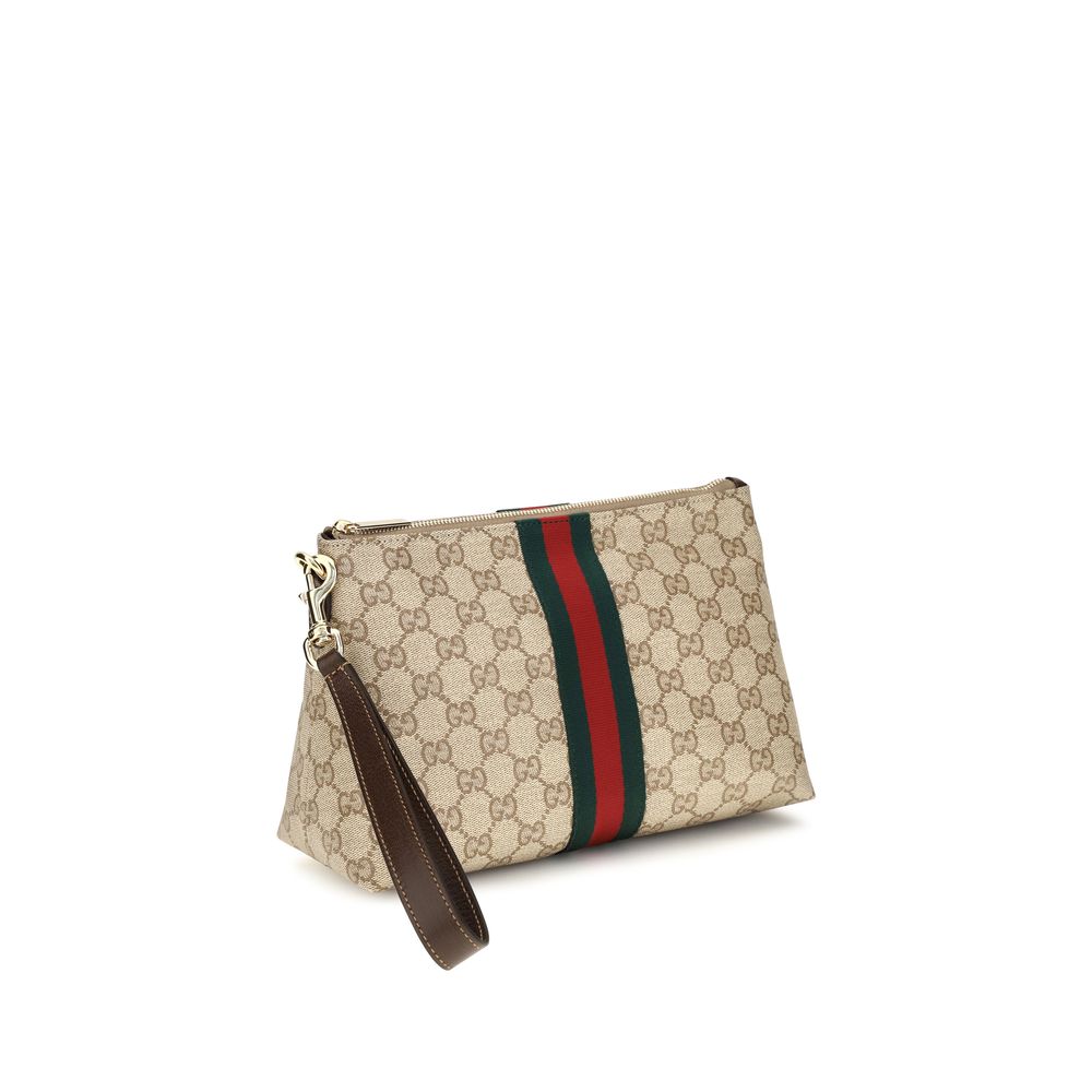 Gucci GG Web Beige Canvas Pouch