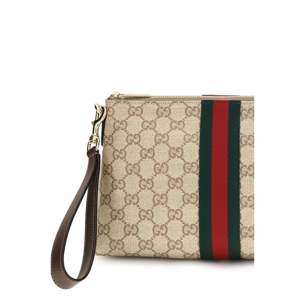 Gucci GG Web Beige Canvas Pouch