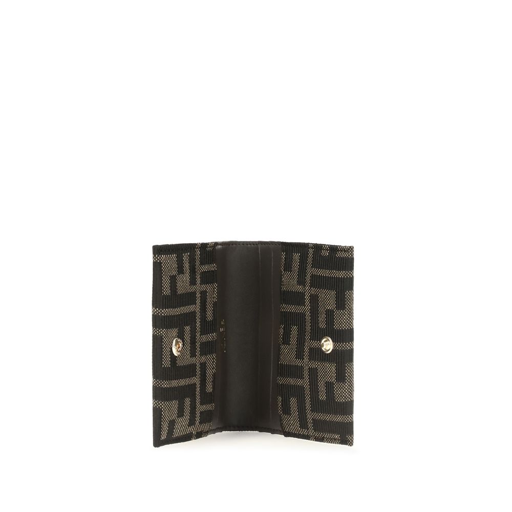 Fendi FF Jacquard Brown Bifold Card Holder