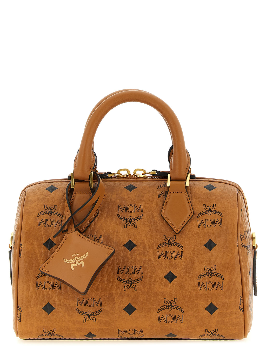 MCM Small Ella Boston Bag in Visetos Cognac