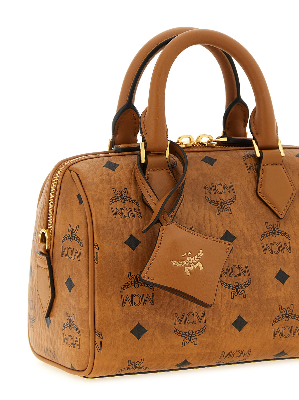 MCM Small Ella Boston Bag in Visetos Cognac