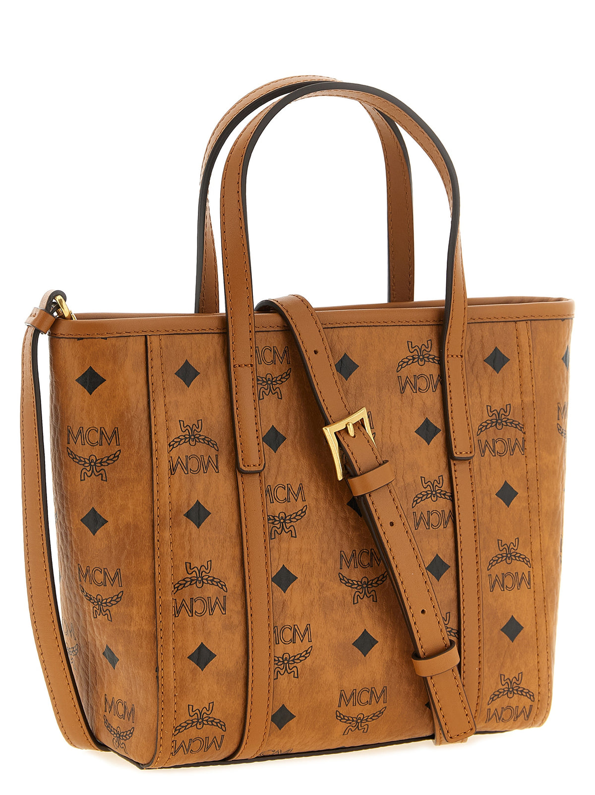 MCM Small Toni Top-Zip Shopper in Visetos Cognac