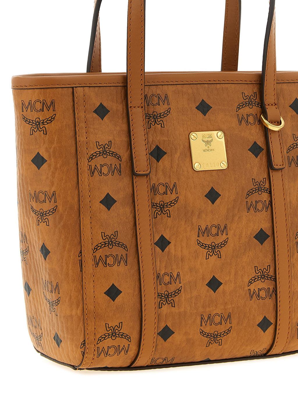 MCM Small Toni Top-Zip Shopper in Visetos Cognac