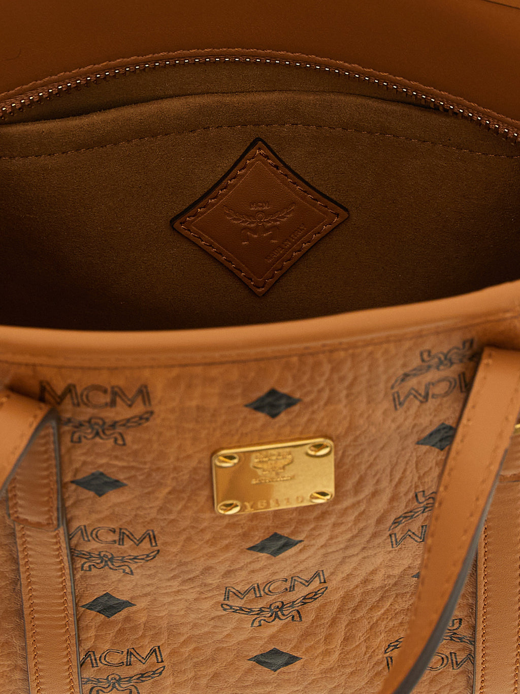 MCM Small Toni Top-Zip Shopper in Visetos Cognac