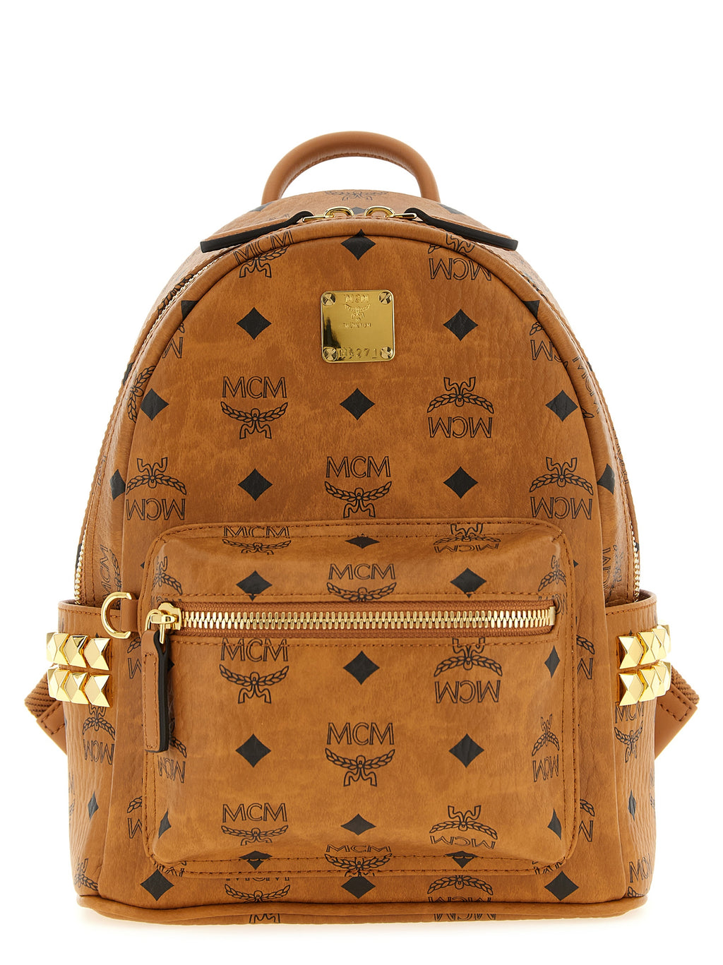 MCM Mini Stark Side Studs Backpack in Visetos Cognac