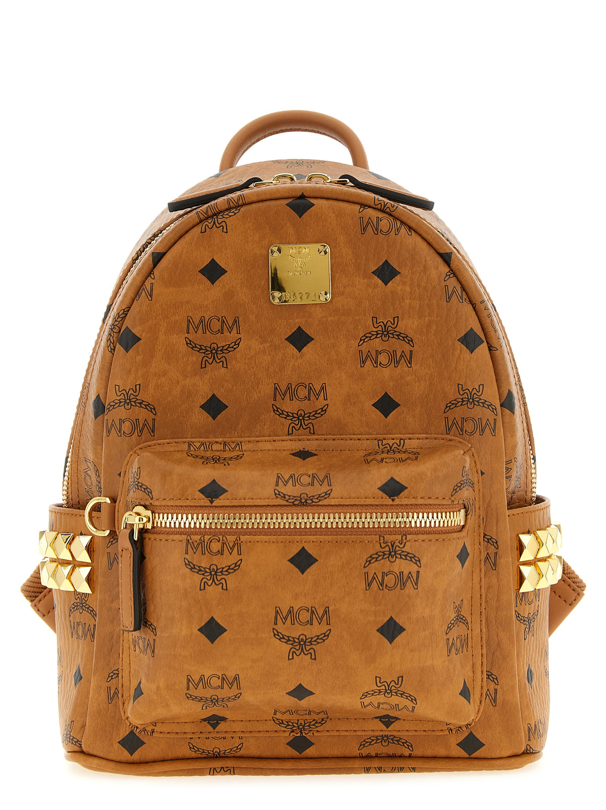 MCM Mini Stark Side Studs Backpack in Visetos Cognac