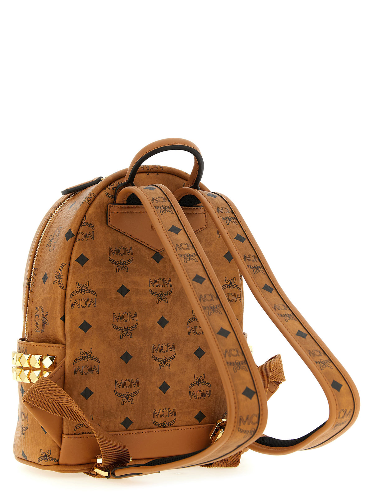 MCM Mini Stark Side Studs Backpack in Visetos Cognac
