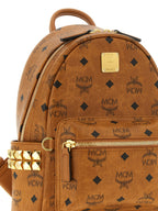 MCM Mini Stark Side Studs Backpack in Visetos Cognac