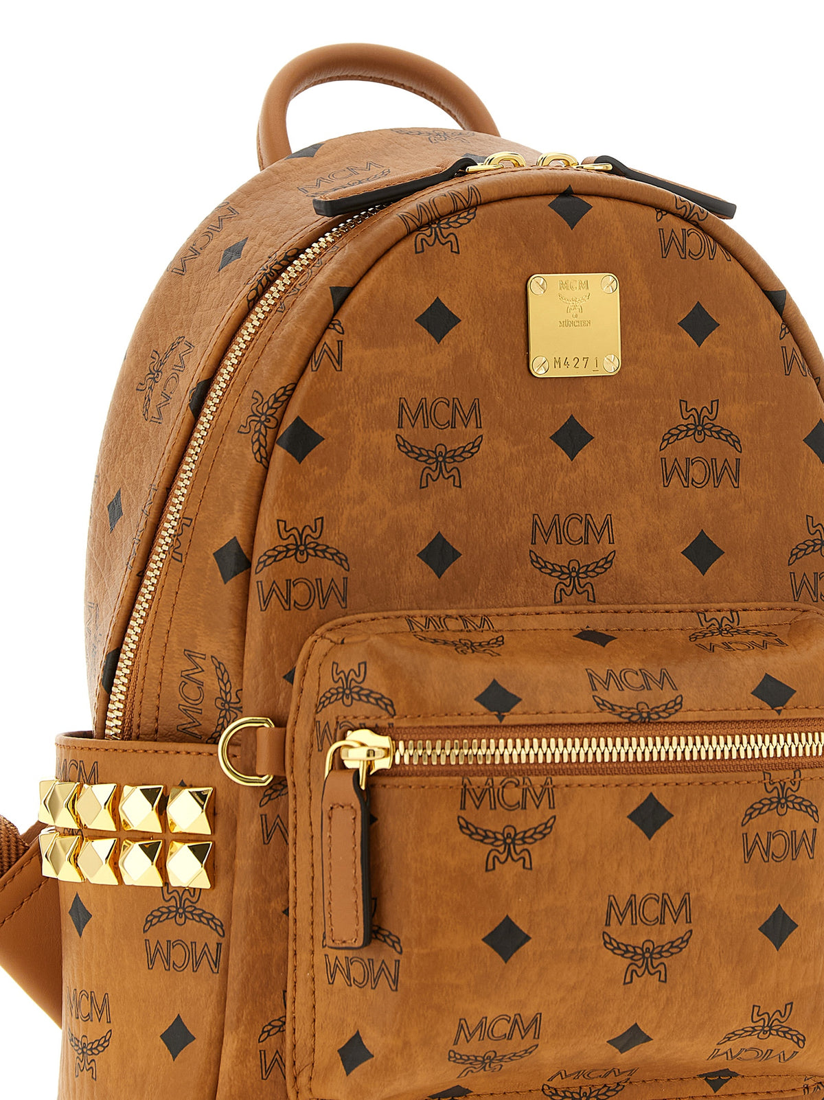 MCM Mini Stark Side Studs Backpack in Visetos Cognac