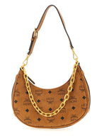 MCM Small Aren Crescent Hobo Bag in Visetos Cognac