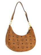 MCM Small Aren Crescent Hobo Bag in Visetos Cognac