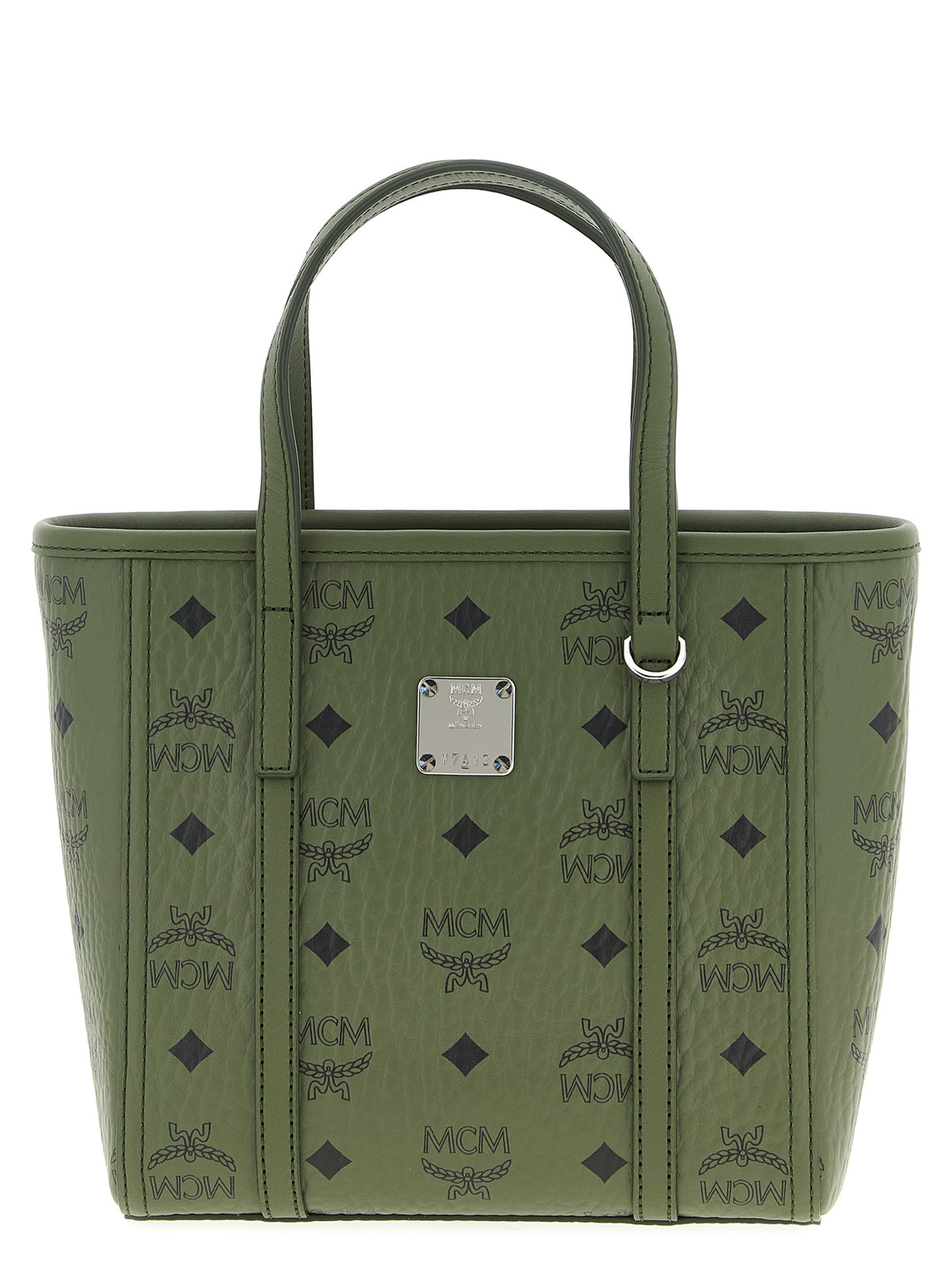 MCM Mini Toni Top-Zip Shopper in Visetos Khaki Moss