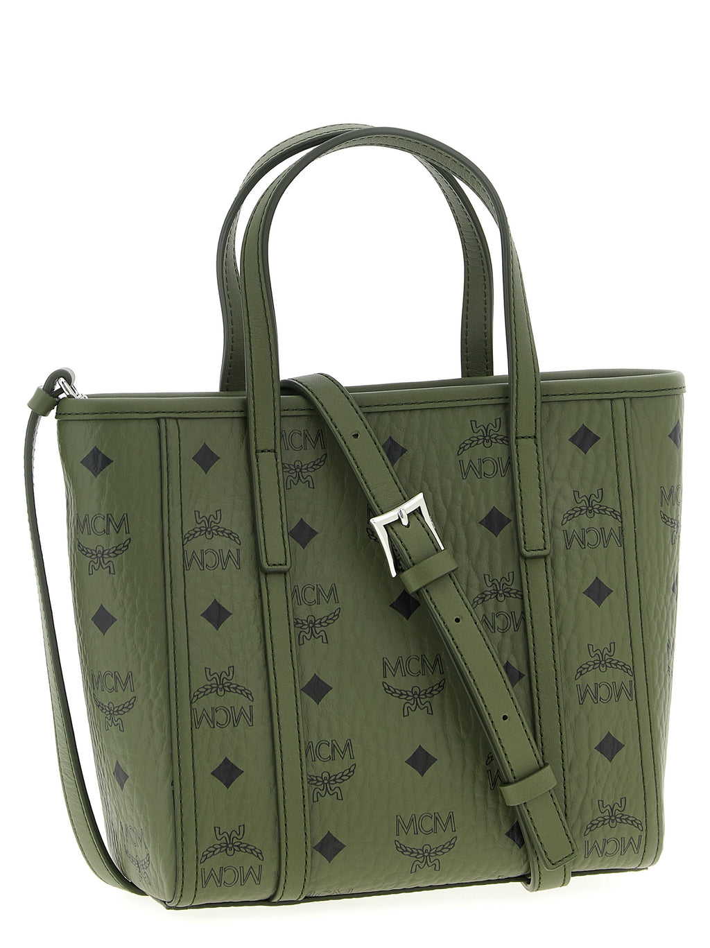 MCM Mini Toni Top-Zip Shopper in Visetos Khaki Moss