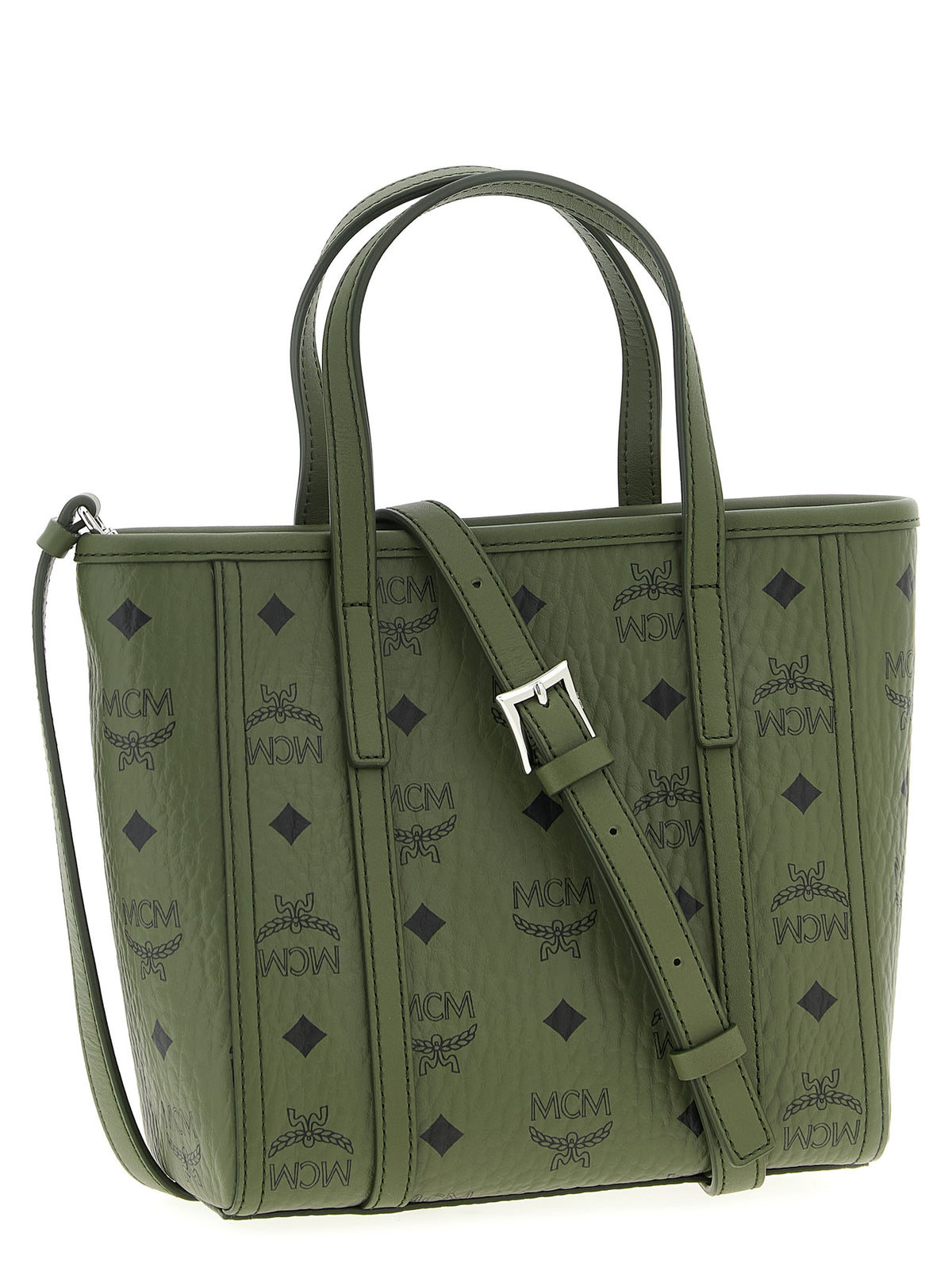 MCM Mini Toni Top-Zip Shopper in Visetos Khaki Moss
