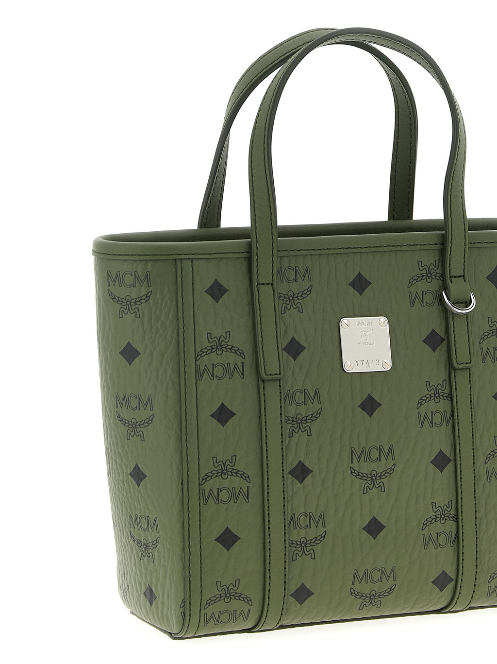 MCM Mini Toni Top-Zip Shopper in Visetos Khaki Moss