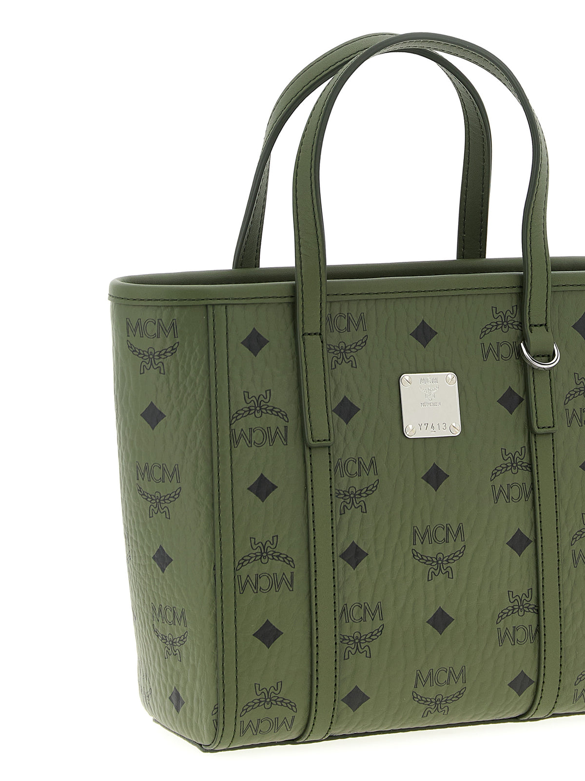 MCM Mini Toni Top-Zip Shopper in Visetos Khaki Moss