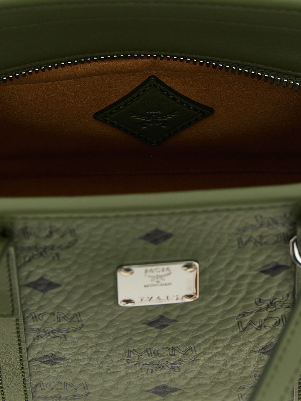 MCM Mini Toni Top-Zip Shopper in Visetos Khaki Moss