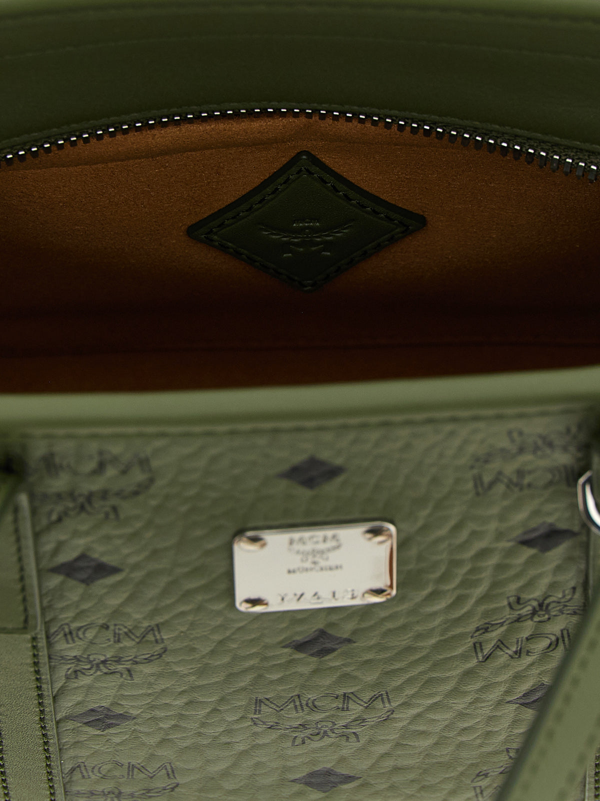 MCM Mini Toni Top-Zip Shopper in Visetos Khaki Moss