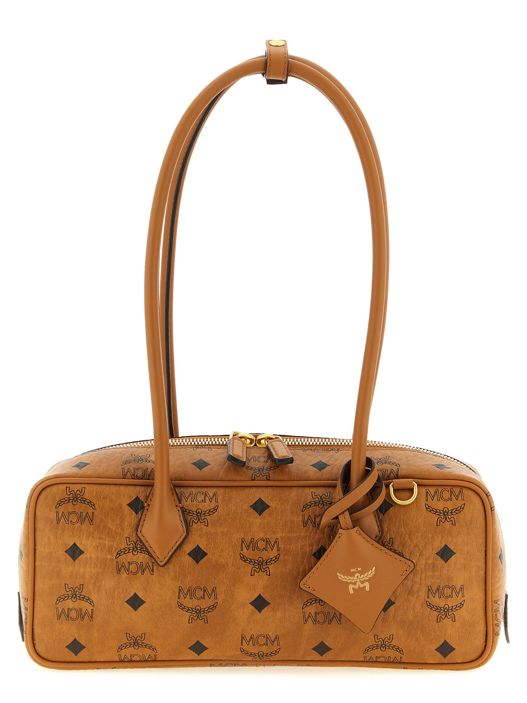MCM Small Aren East West Shoulder Bag in Visetos Cognac
