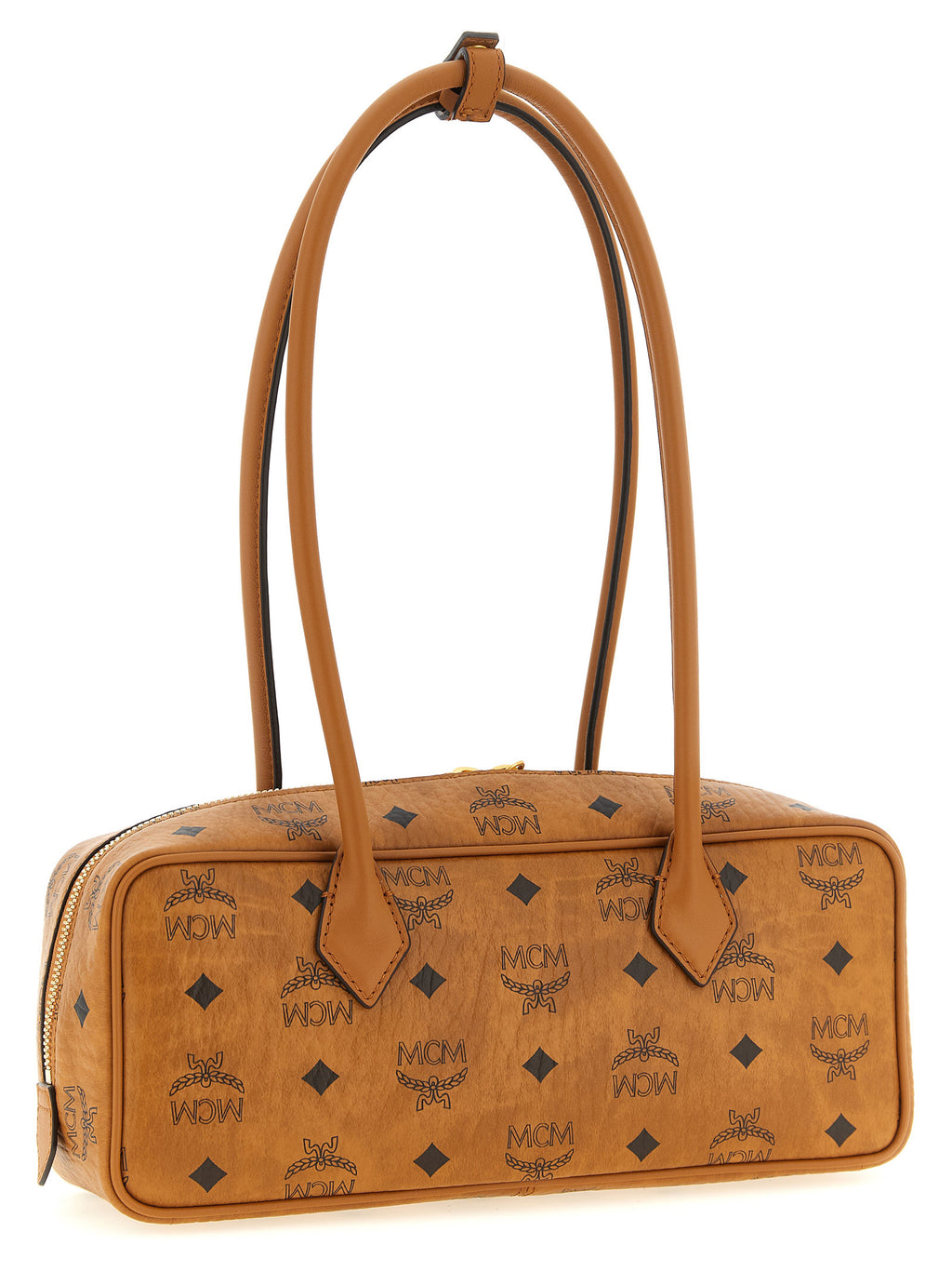 MCM Small Aren East West Shoulder Bag in Visetos Cognac