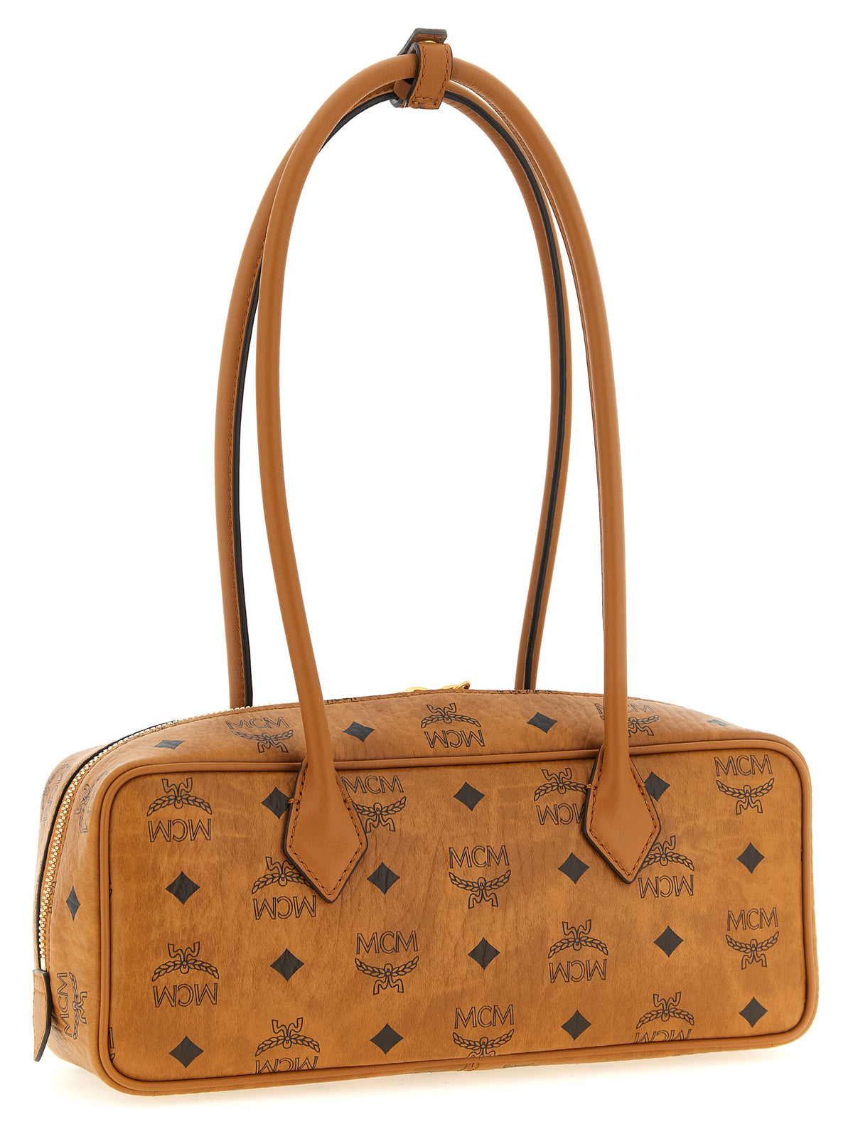 MCM Small Aren East West Shoulder Bag in Visetos Cognac