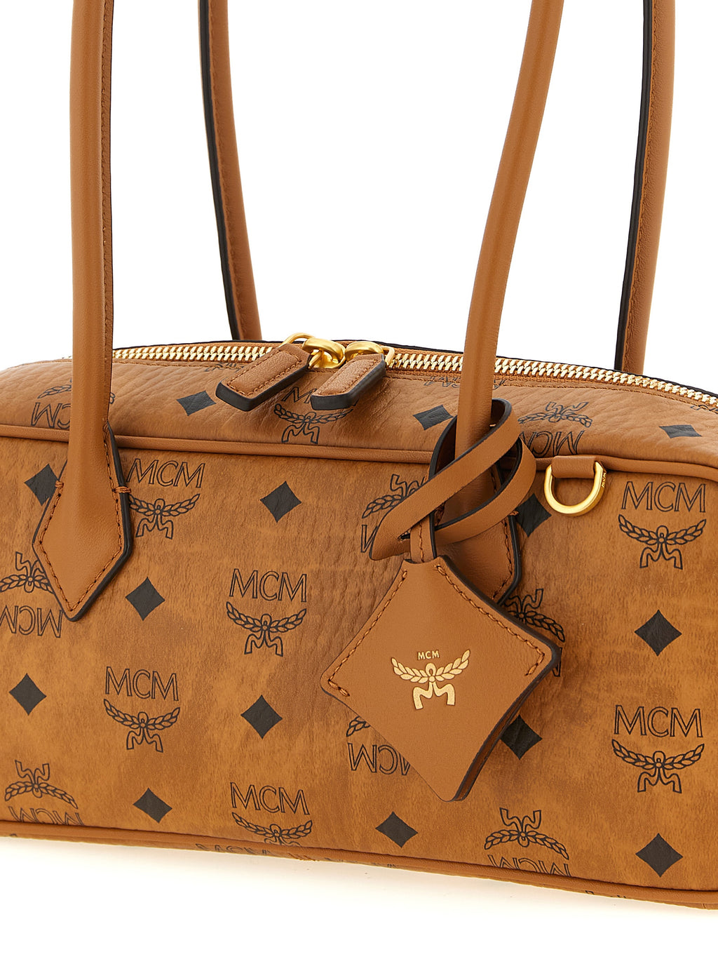 MCM Small Aren East West Shoulder Bag in Visetos Cognac