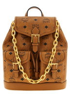 MCM Mini Aren Drawstring Backpack in Visetos Cognac